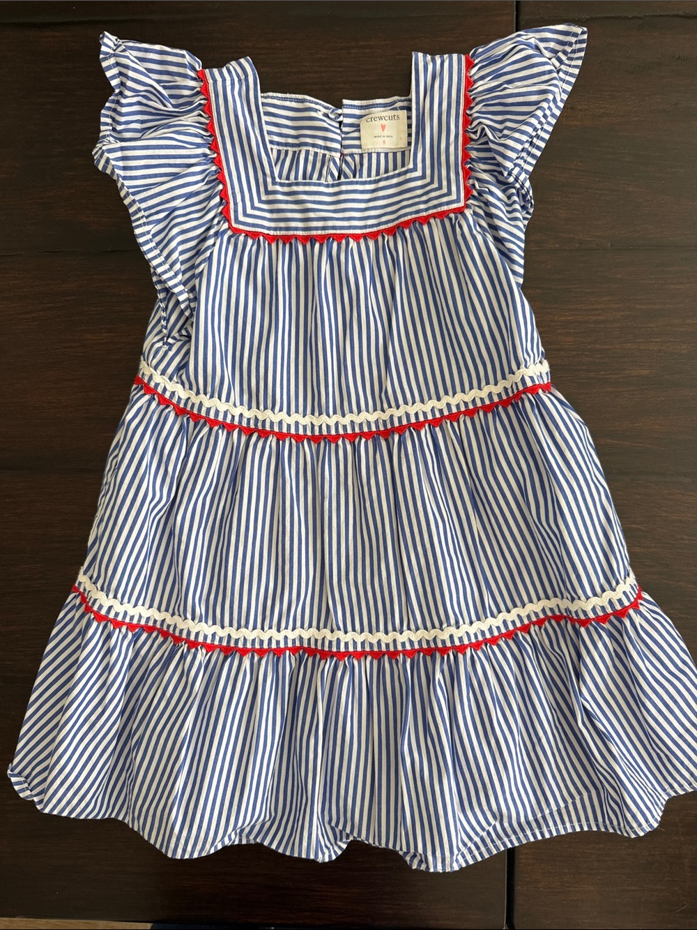 Crewcuts Navy and White Striped Dress with Red Trim